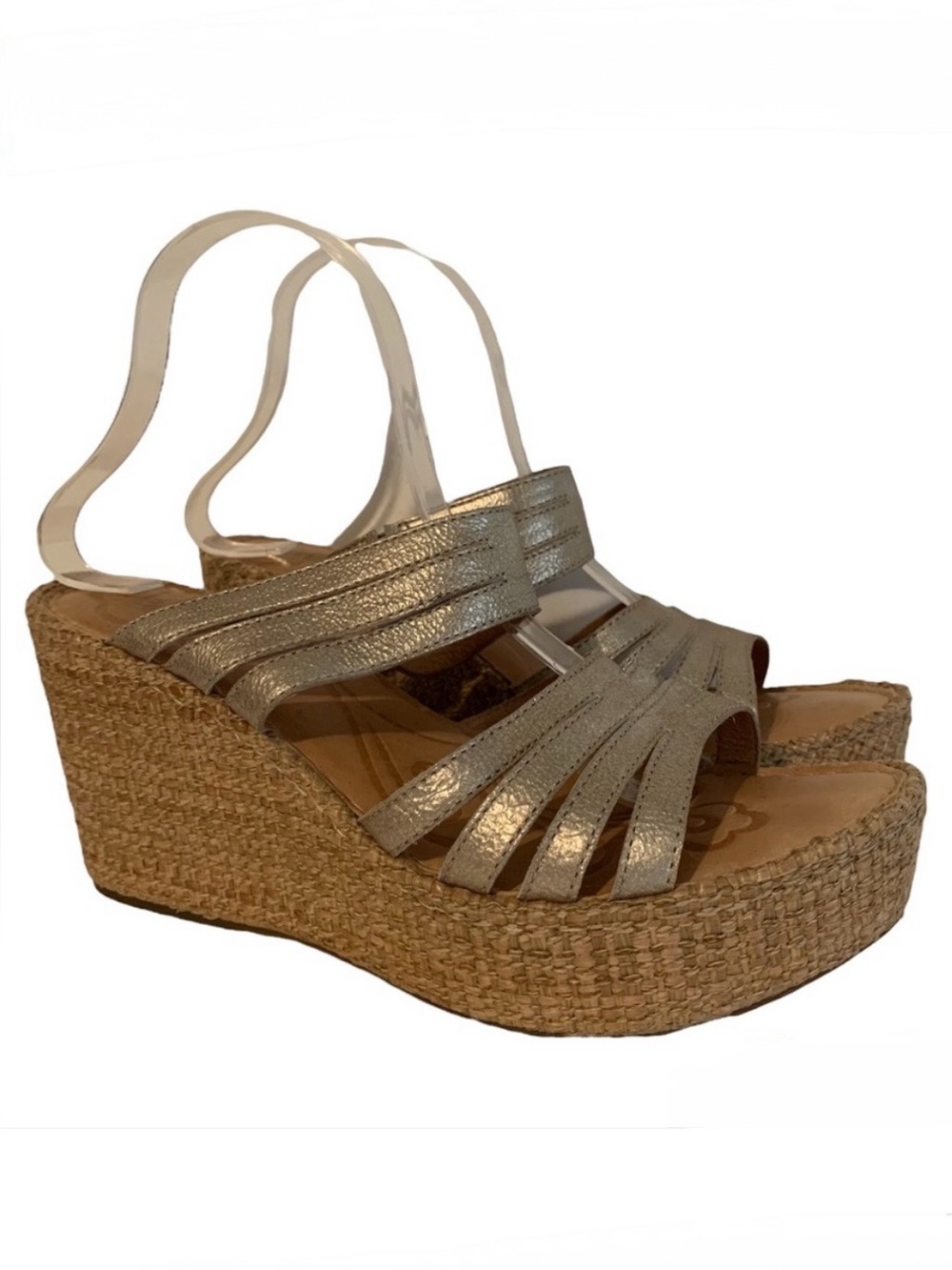 Born 10 metallic gold banded straps wedges leather rattan sandals heels shoes